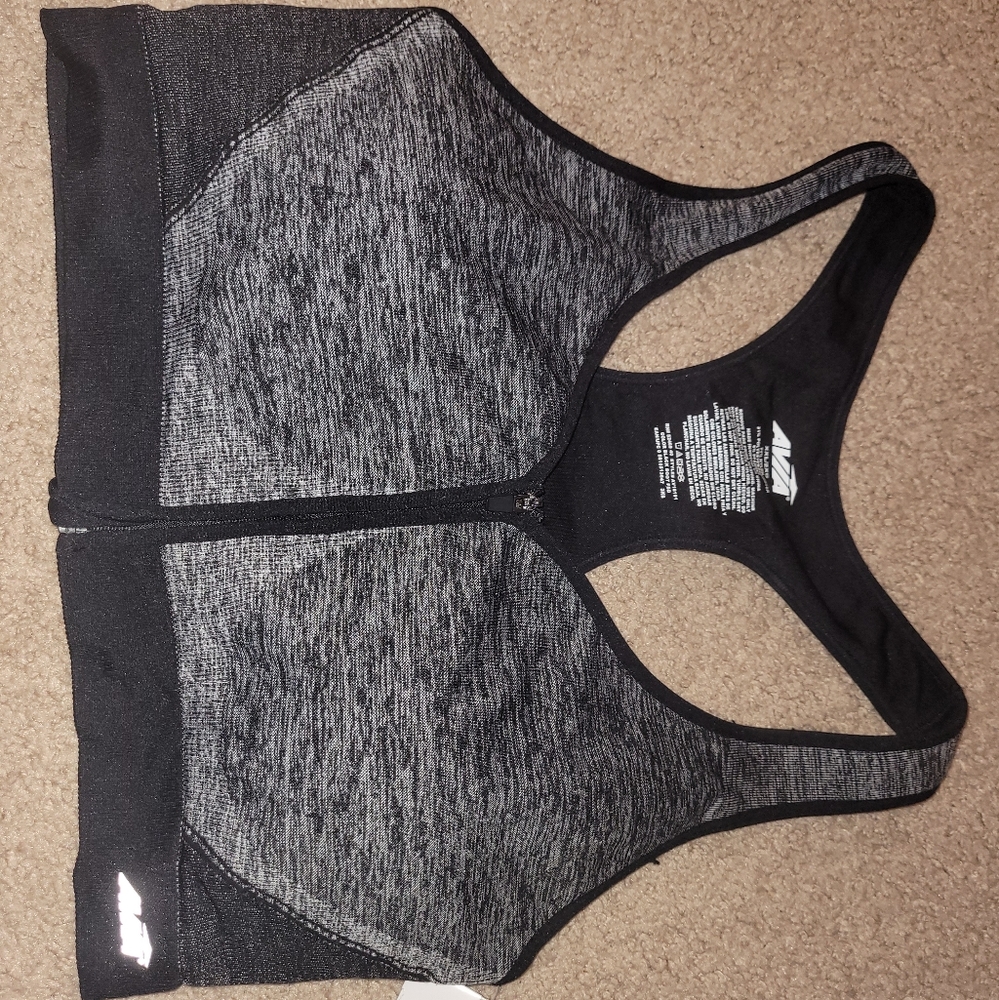 Avia black and gray zip-up sports bra